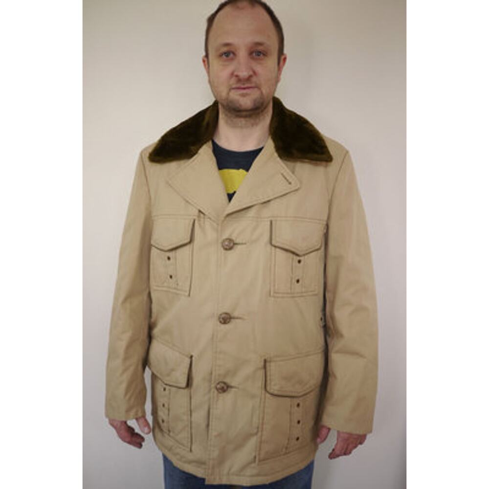 Vintage 1970s LAKE FOREST Khaki CANVAS Faux Fur Lined JACKET Coat USA Mens 42